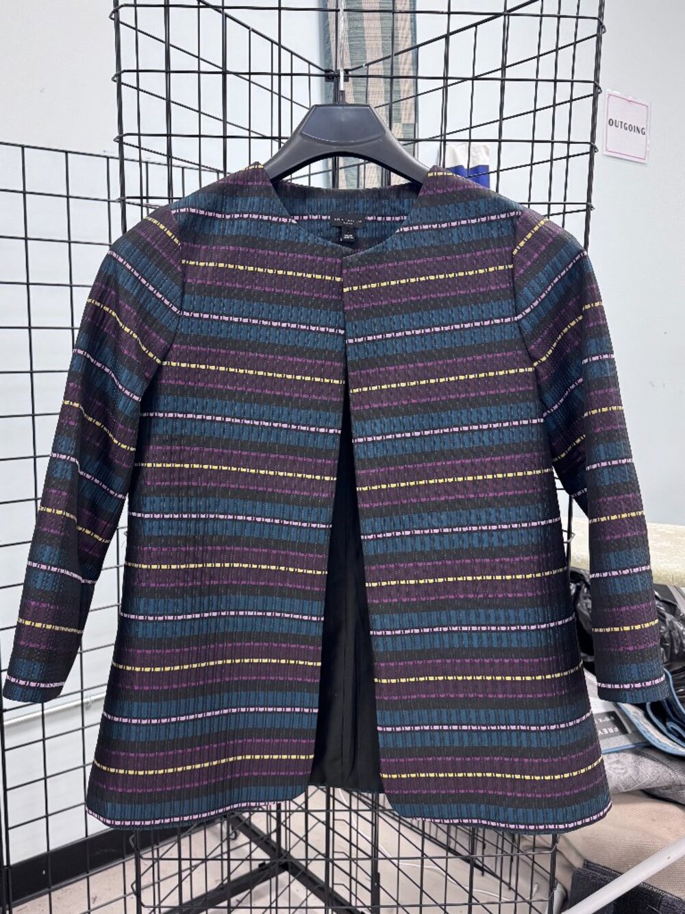 Ann Taylor Black Multi-Color Stripe Jacket Size Large